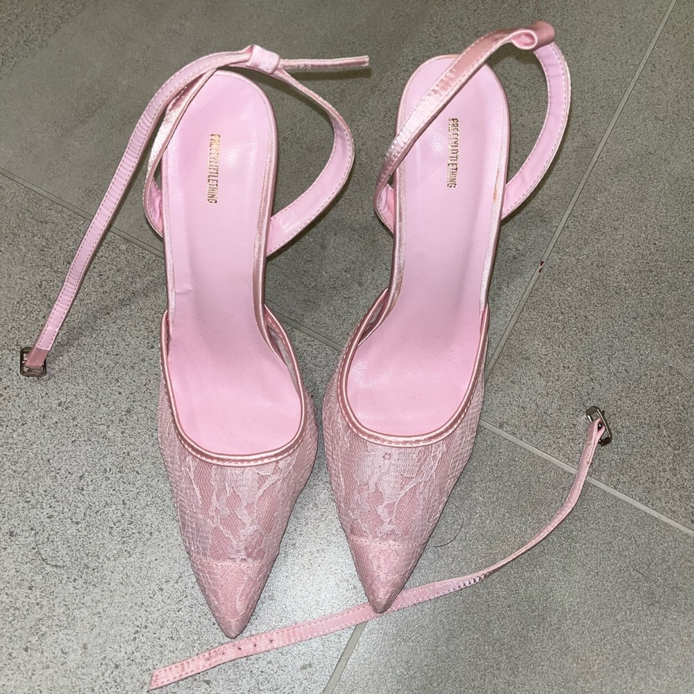 PrettyLittleThing Pink Lace Slingback Heels